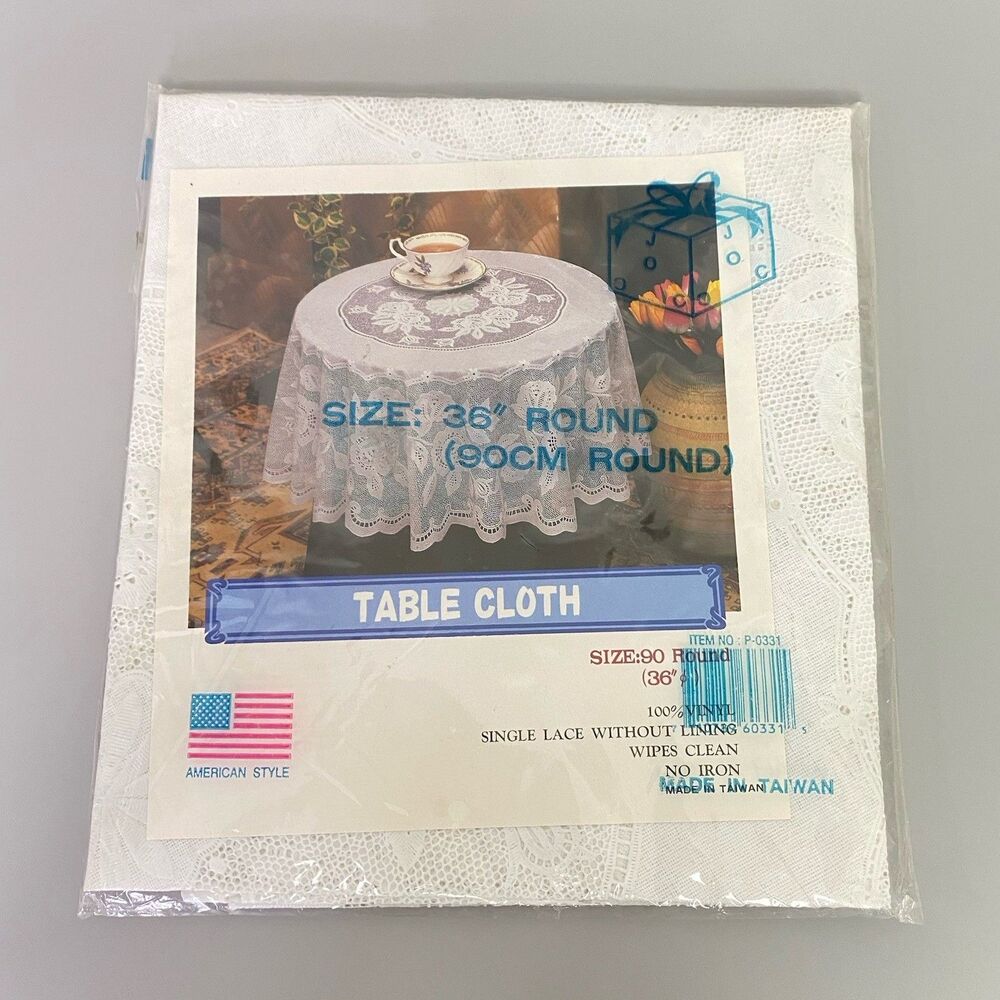 Vintage White Lace Round Tablecloth 36” Floral Vinyl Plastic Cottagecore Party - Picture 2 of 7